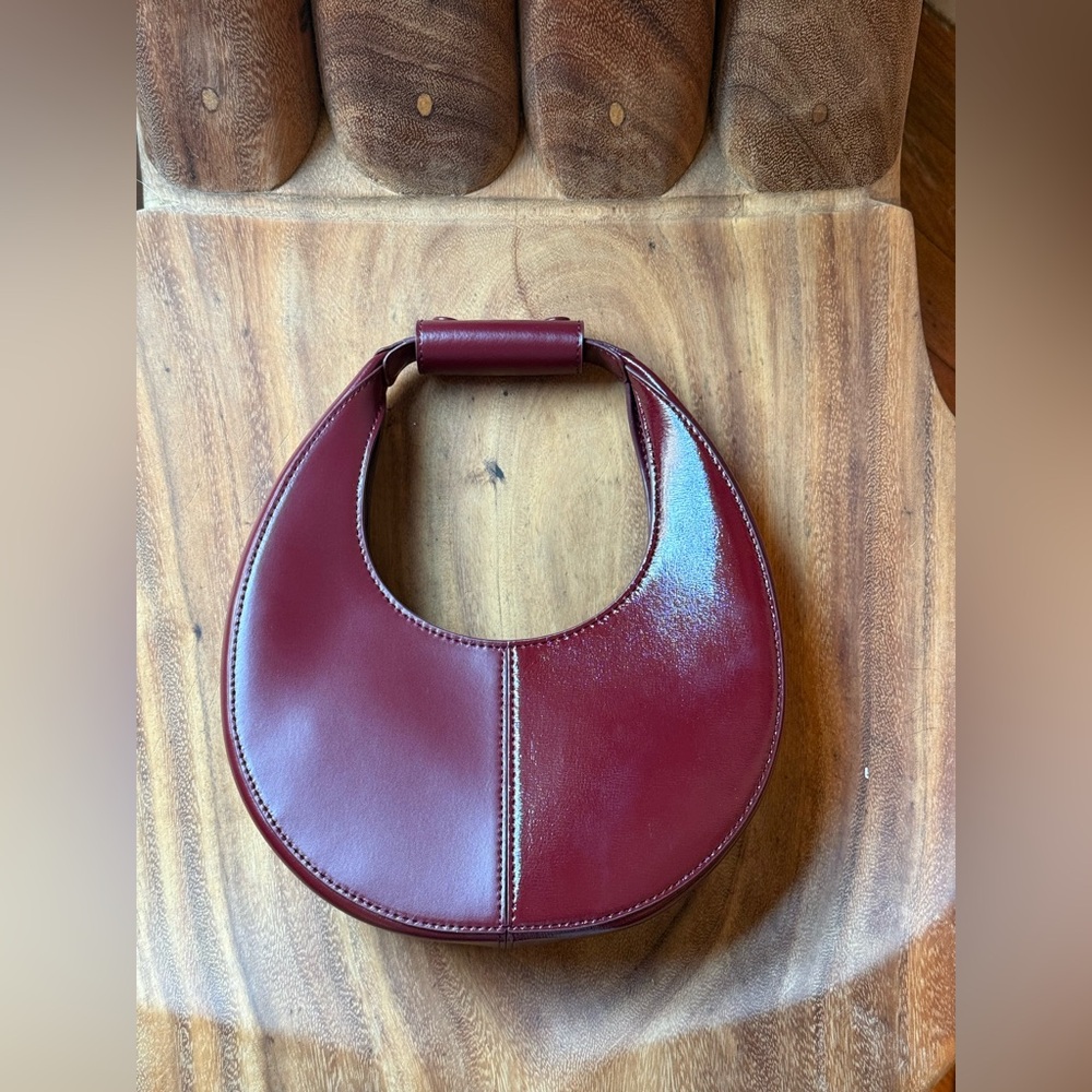 STAUD Moon Mini Split Leather Crossbody Bag Bordeaux - Picture 6 of 17